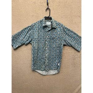 Vintage Lightning Bolt Surfer Button Up Shirt Blue Men's Small 90s